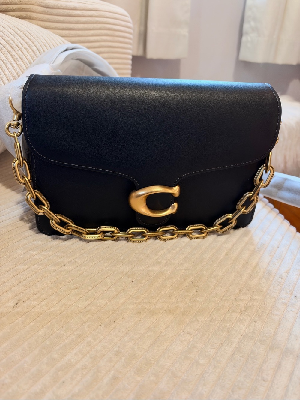 Coach Black Leather tabby shoulder Bag with Gold Chain and crossbody